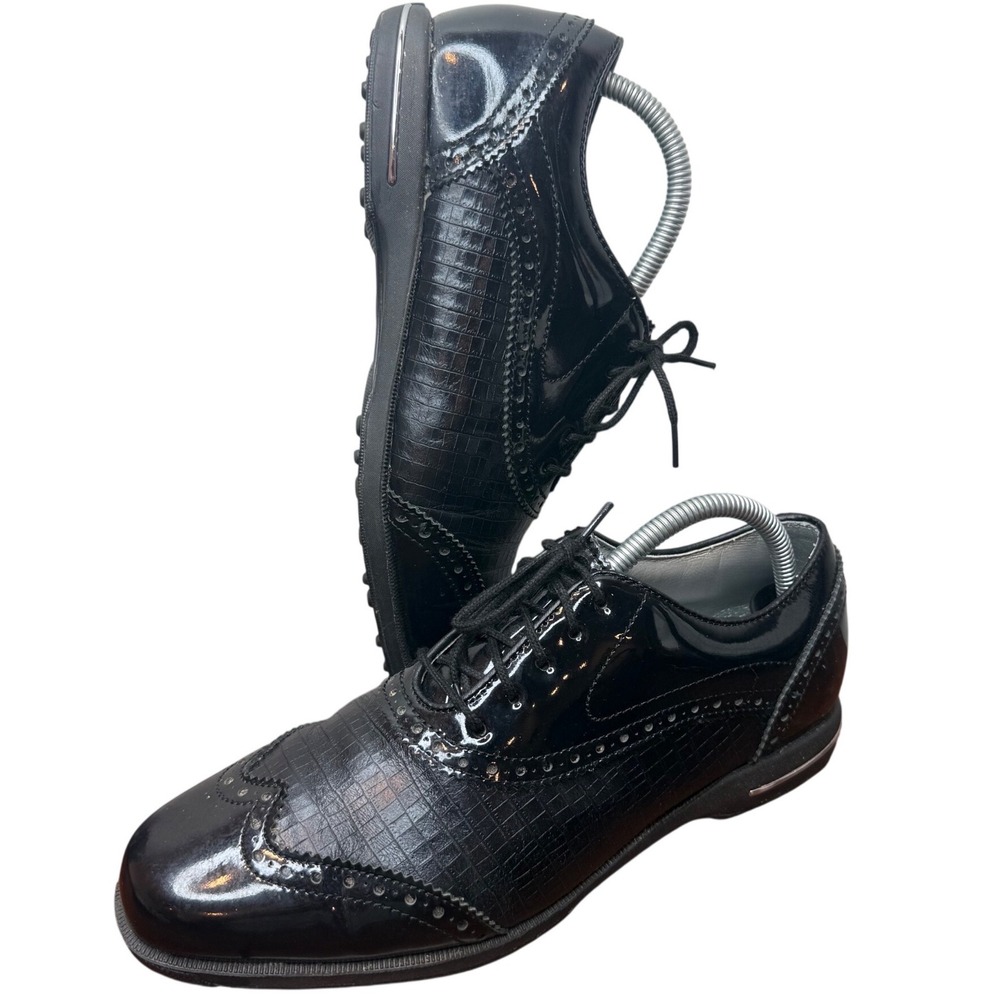 FootJoy Tailored Collection Black Patent Croc Wingtip Golf Shoe 91688 Women 8.5M